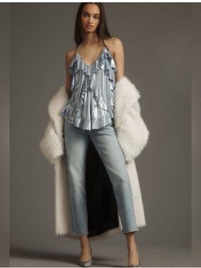 Anthropologie Shimmery Powder Blue satin like Halter Cami- XS